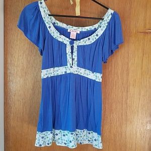 Anthropologie Lu Lu Lame' blue top